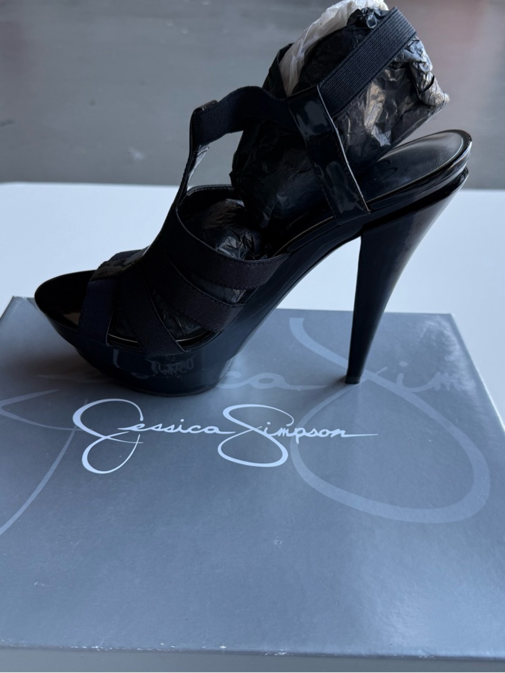 Jessica Simpson Black Strappy Platform Stiletto Heel